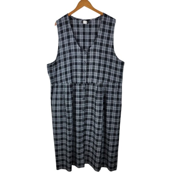 Vintage Jumper Dress Plus 20/22W 3X Plaid Academia Midi Overall Black Alt Grunge - Picture 2 of 7